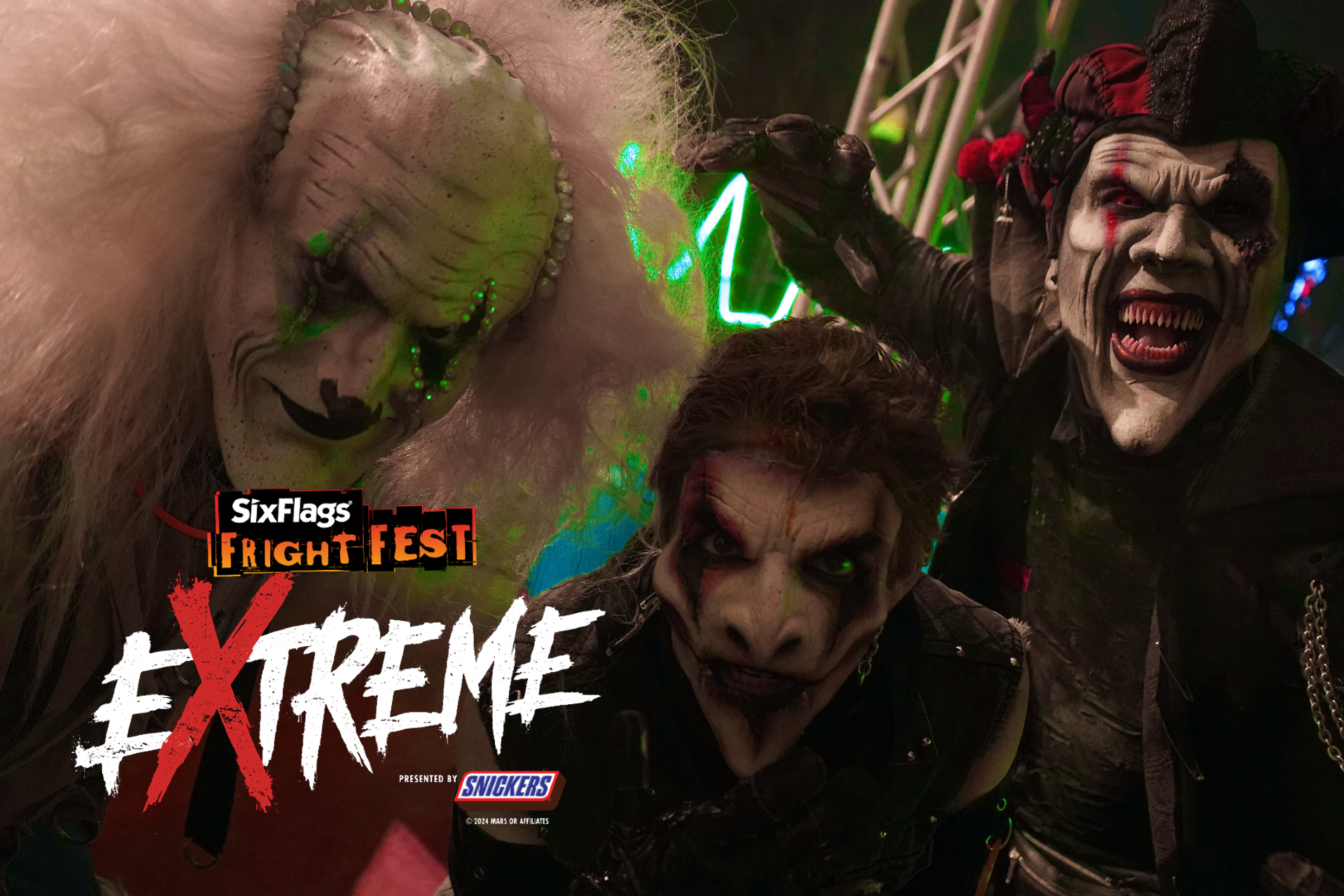 three scary clowns with Fright Fest Extreme logo overlay
