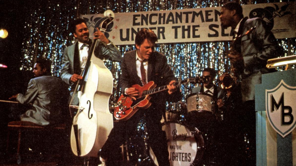 Michael J. Fox plays the original Gibson ES-345 guitar during the āEnchantment Under the Seaā school dance scene of the film BACK TO THE FUTURE.