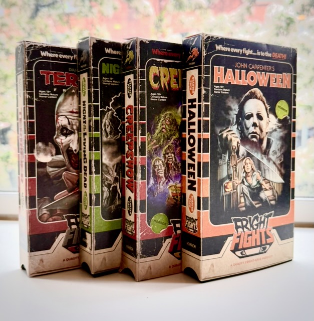 Fright Fights game art including Halloween, Creepshow, Night of the Living Dead and Terrifier