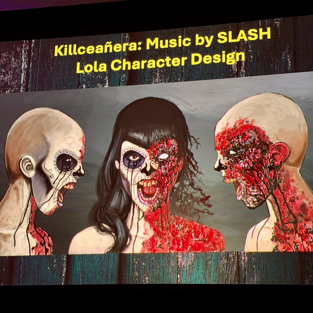 concept art for scareactor that includes a half face of skull paint and a half face that's decayed and bloody
