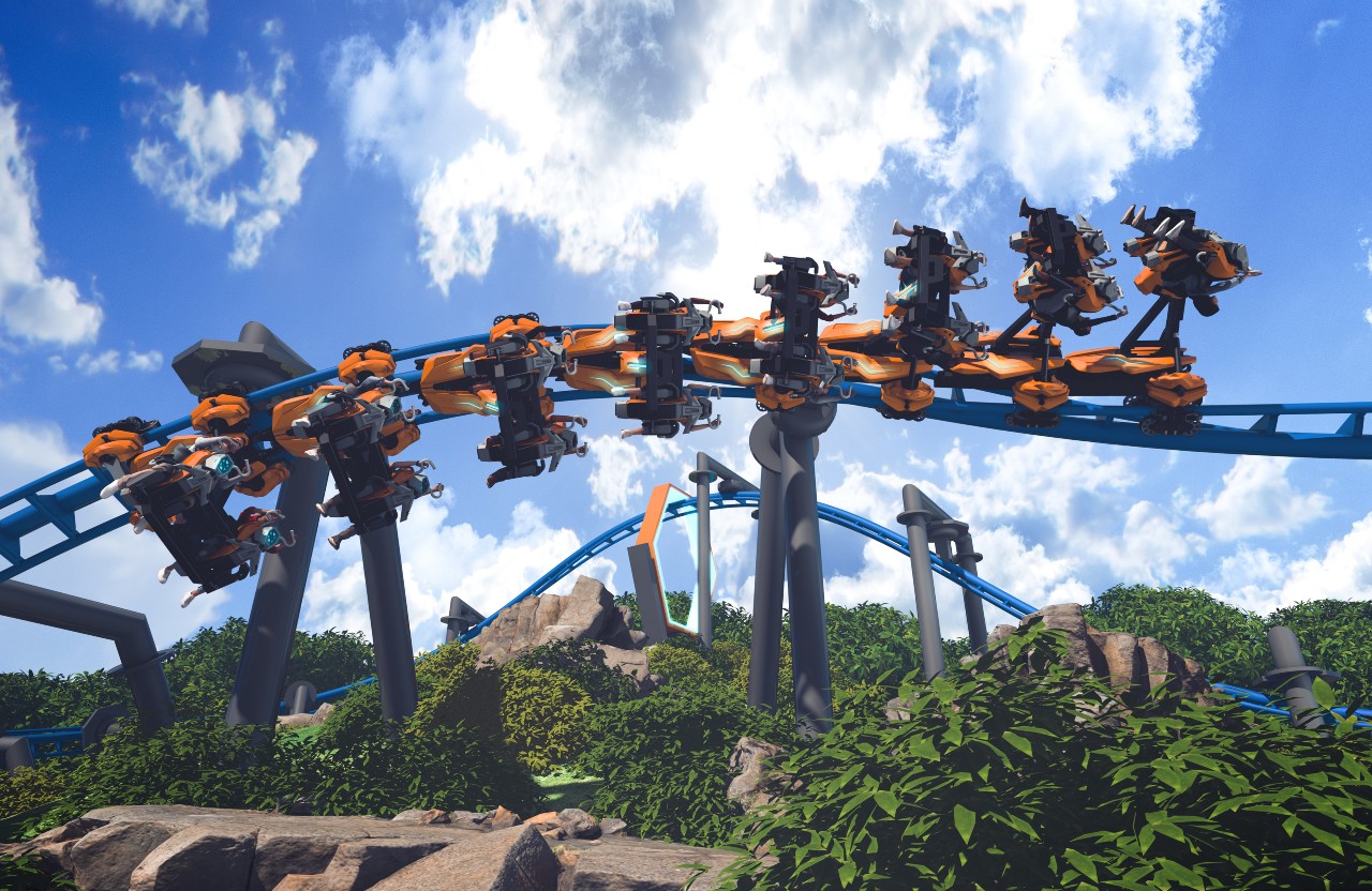 artist rendering of the new Thrillglider in action, performing a barrel roll