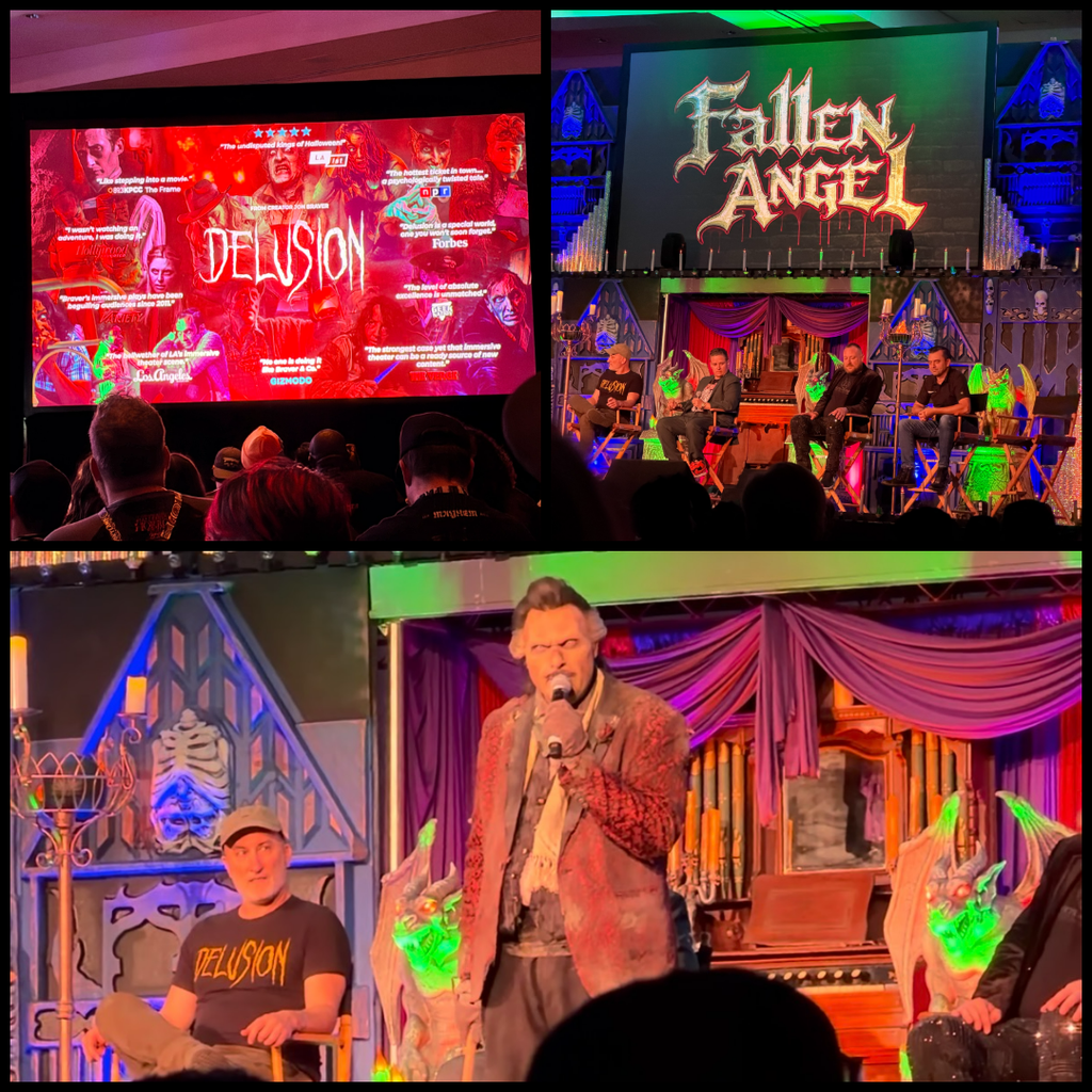 Collage of speakers presenting during the Midsummer Scream 13th Floor Entertainment Group panel